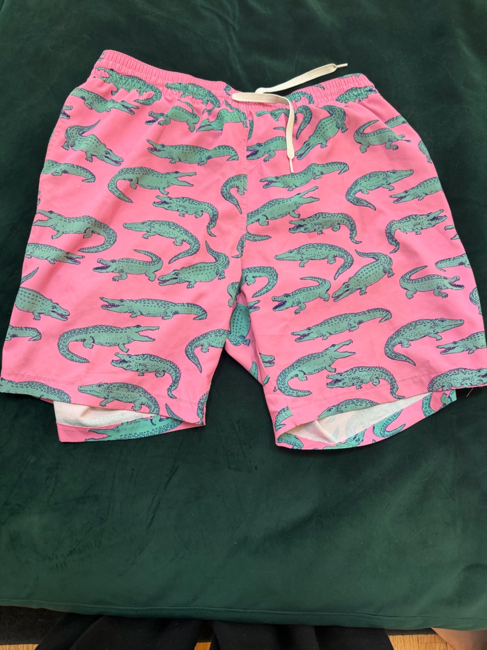 Chubbies Pink Swim Shorts with Green Alligator Print